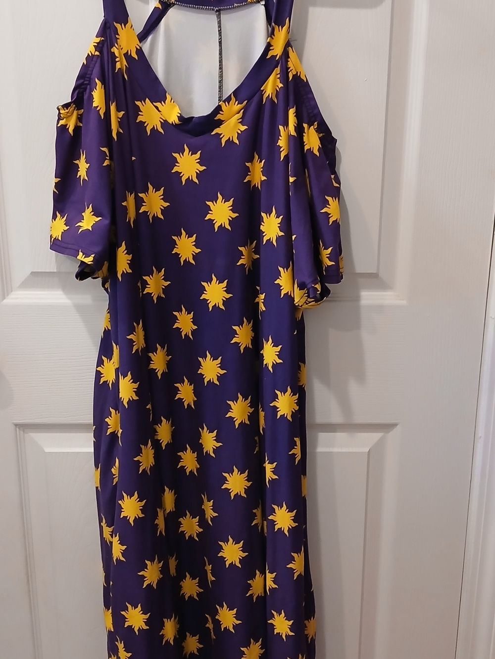 Purple Cold-Shoulder Maxi Dress with Yellow Star Print